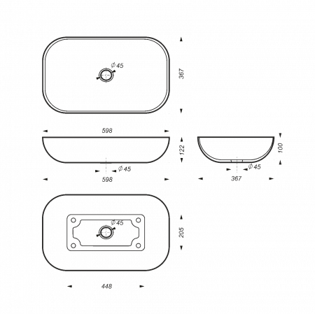 Раковина накладная 60см Sanita Luxe Infinity INFSLWB25 черный матовый